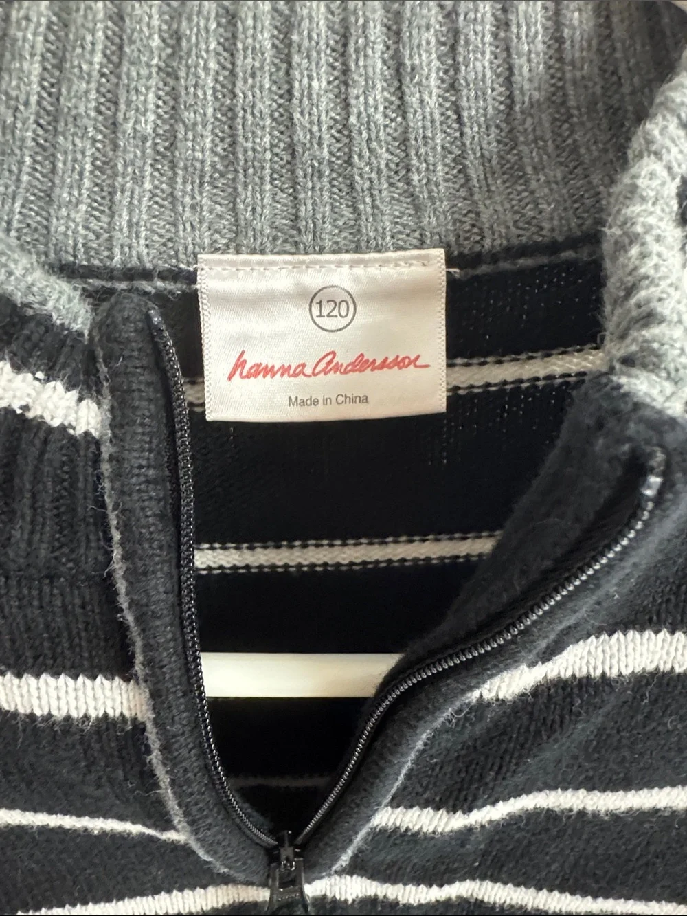 Hanna Andersson Black, White & Gray Striped Zip-Up Sweater